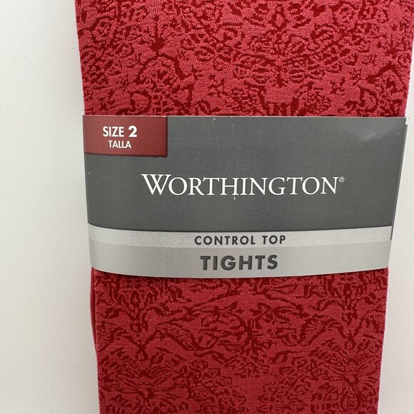 Worthington Control Top Tights Size 2 Red Lace Pattern Nylon/Spandex Hosiery - Picture 2 of 4